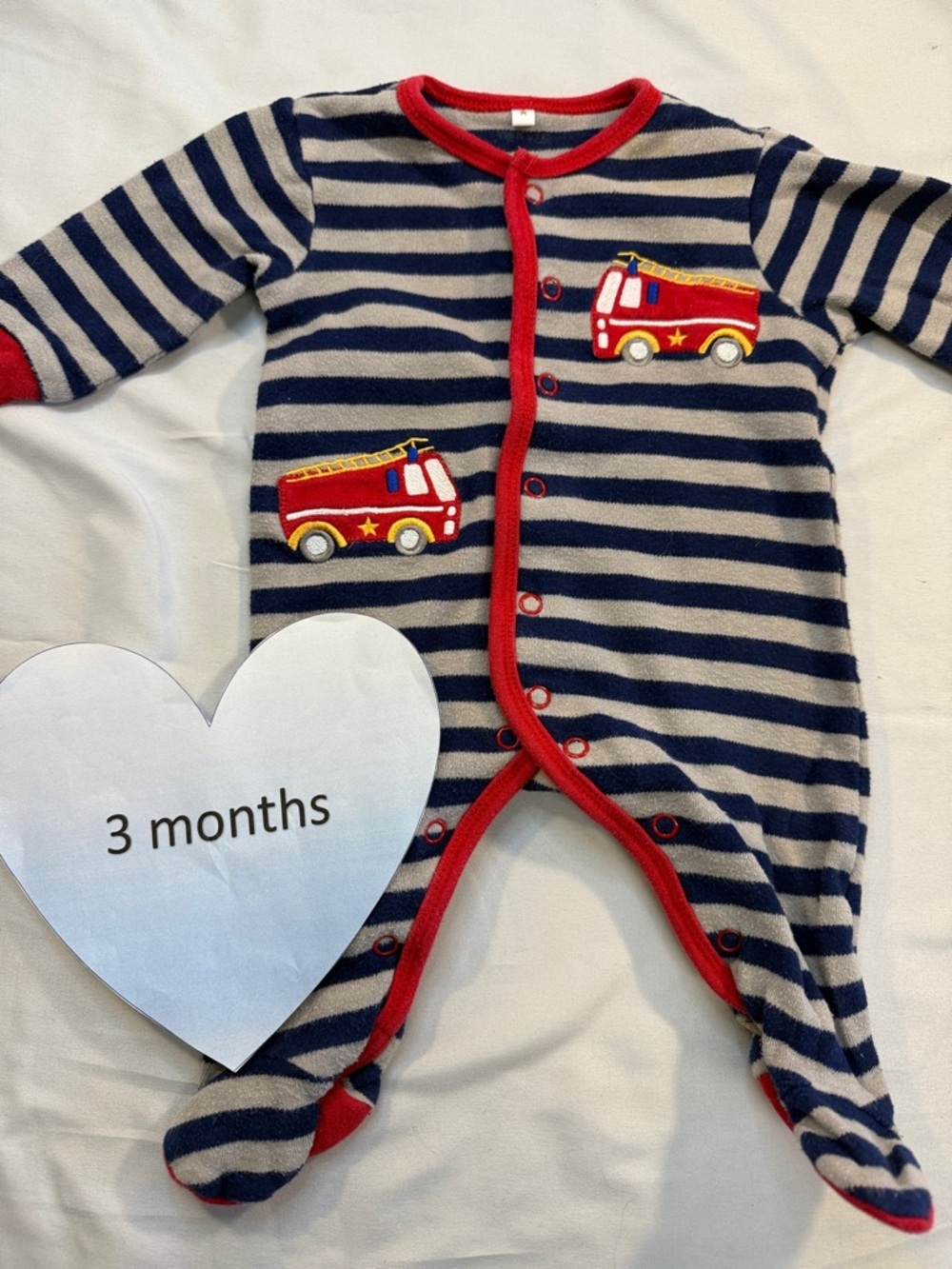 Pekkle - Blue and Red Footie Pajamas with fire truck Design